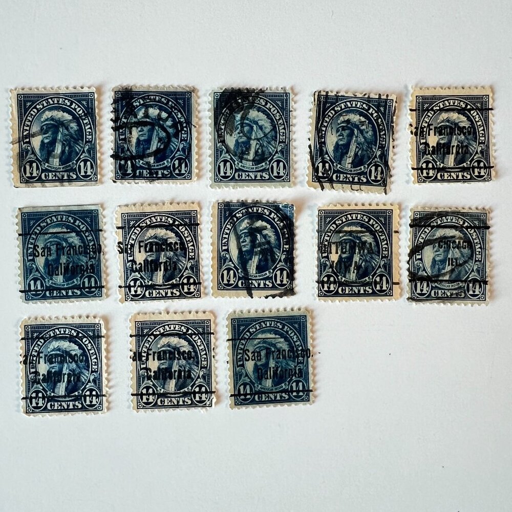 1925 14 Cents Dark Blue Native American Stamp Lot